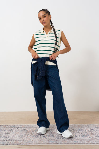 Striped Split Collar Jumper