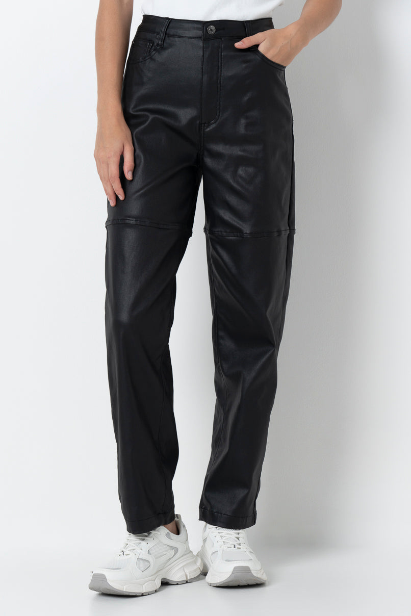 Straight Leg Black PU Pants