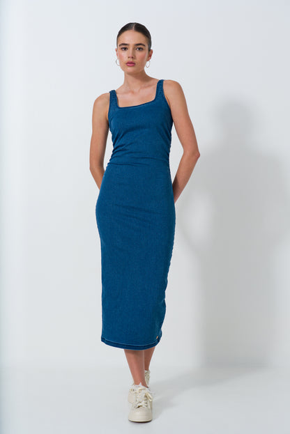 Ruched Side Denim Dress