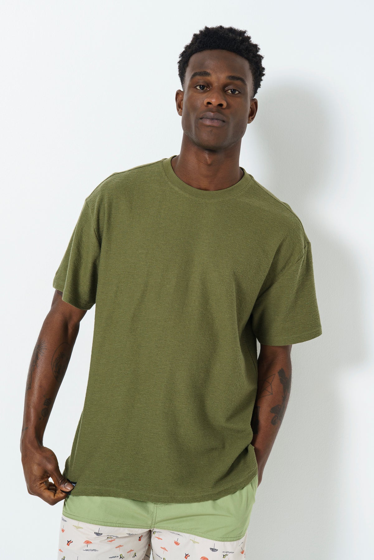 Textured-Oversized-T-Shirt-Olive