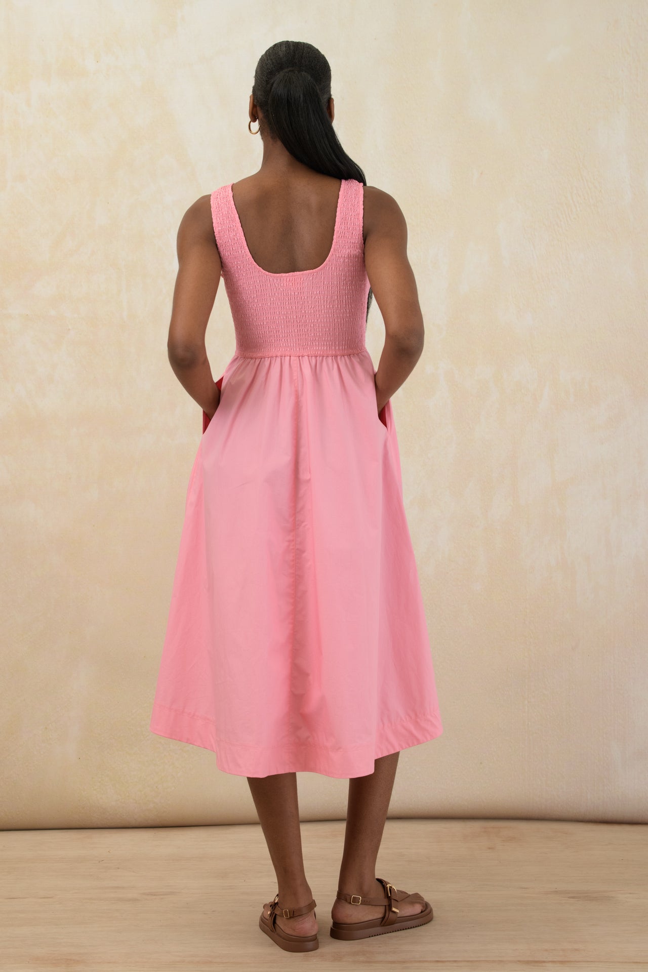 Shirred Bodice Midi Dress