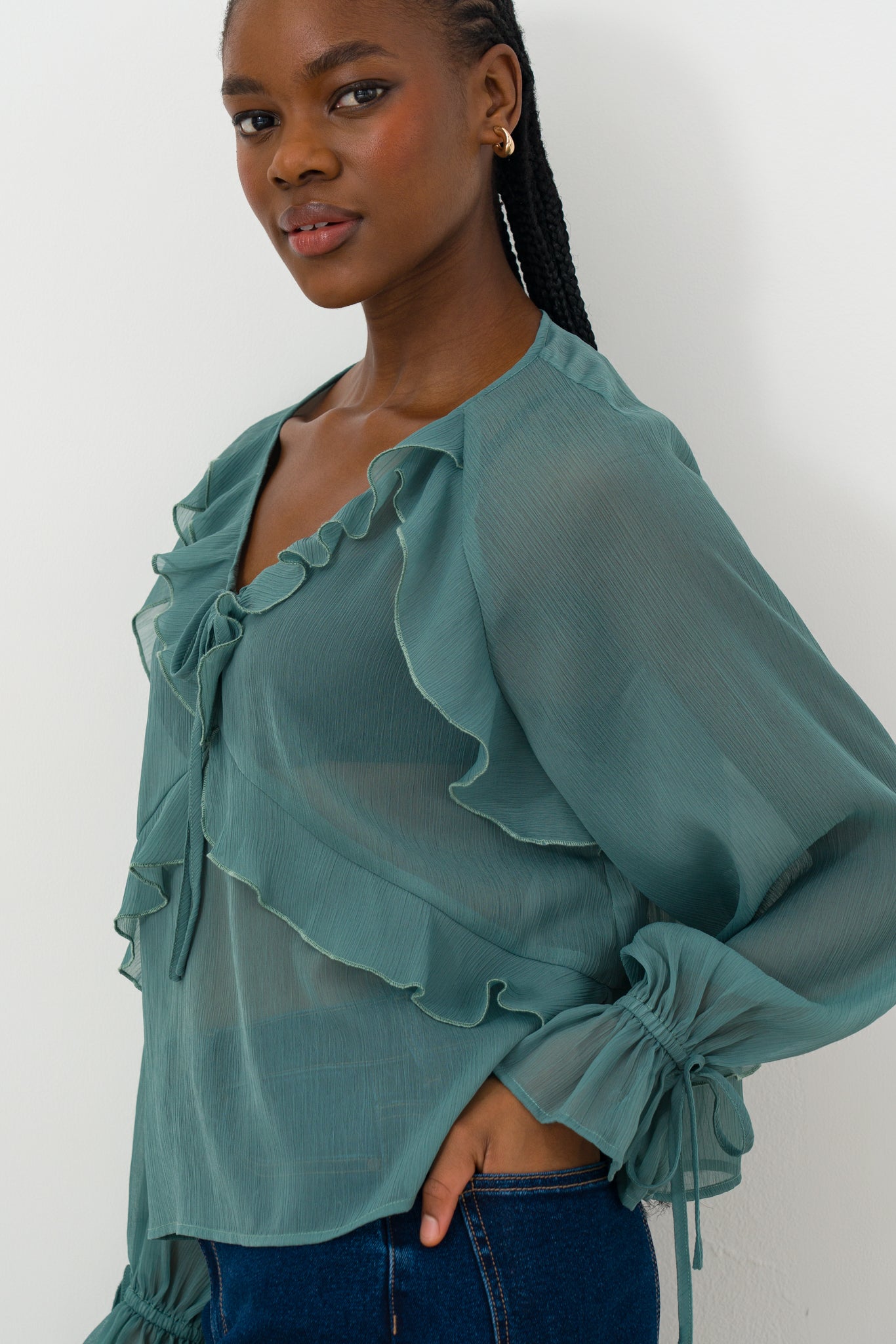 Sheer-V-Neck-Blouse