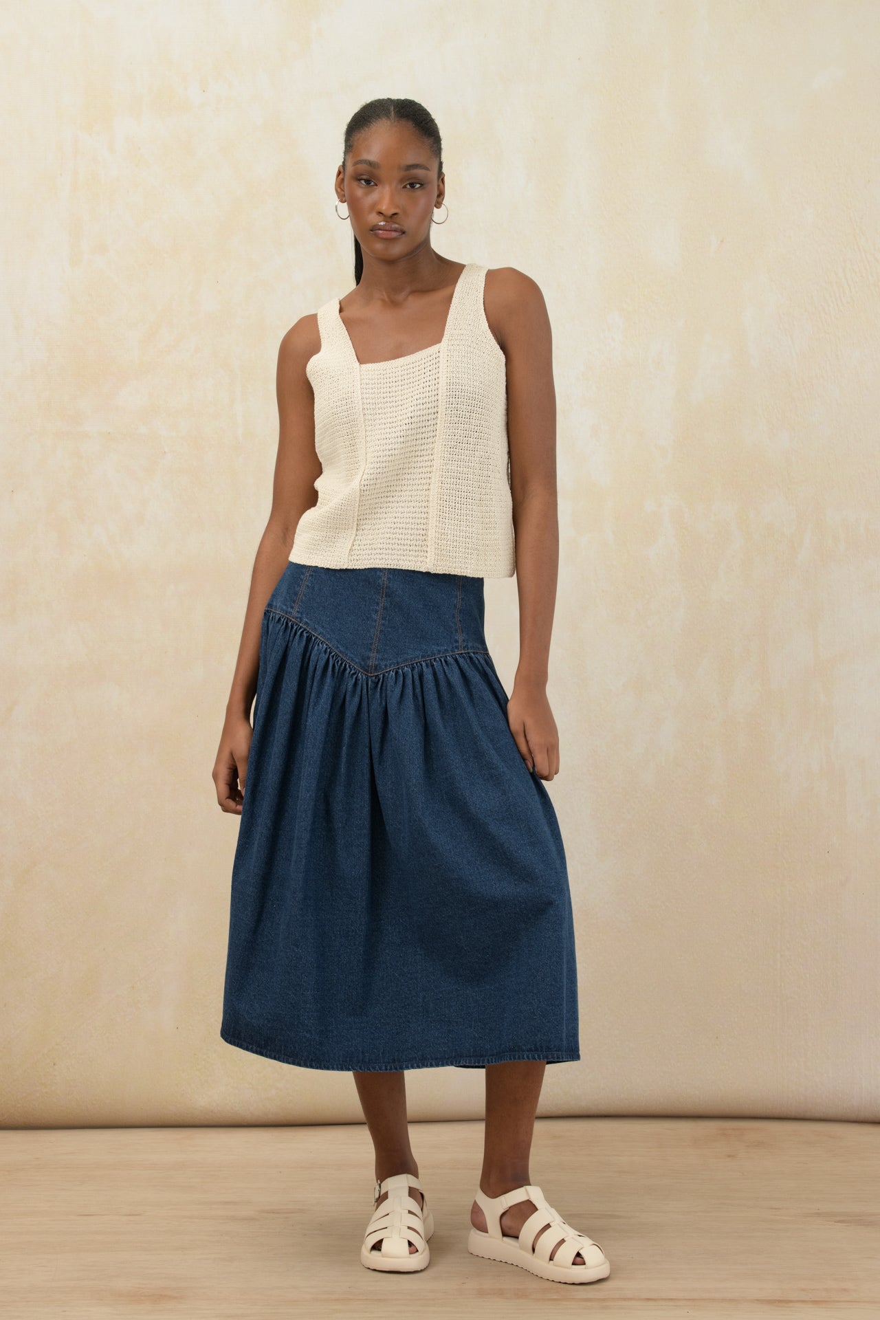 Basque Waist Denim Skirt