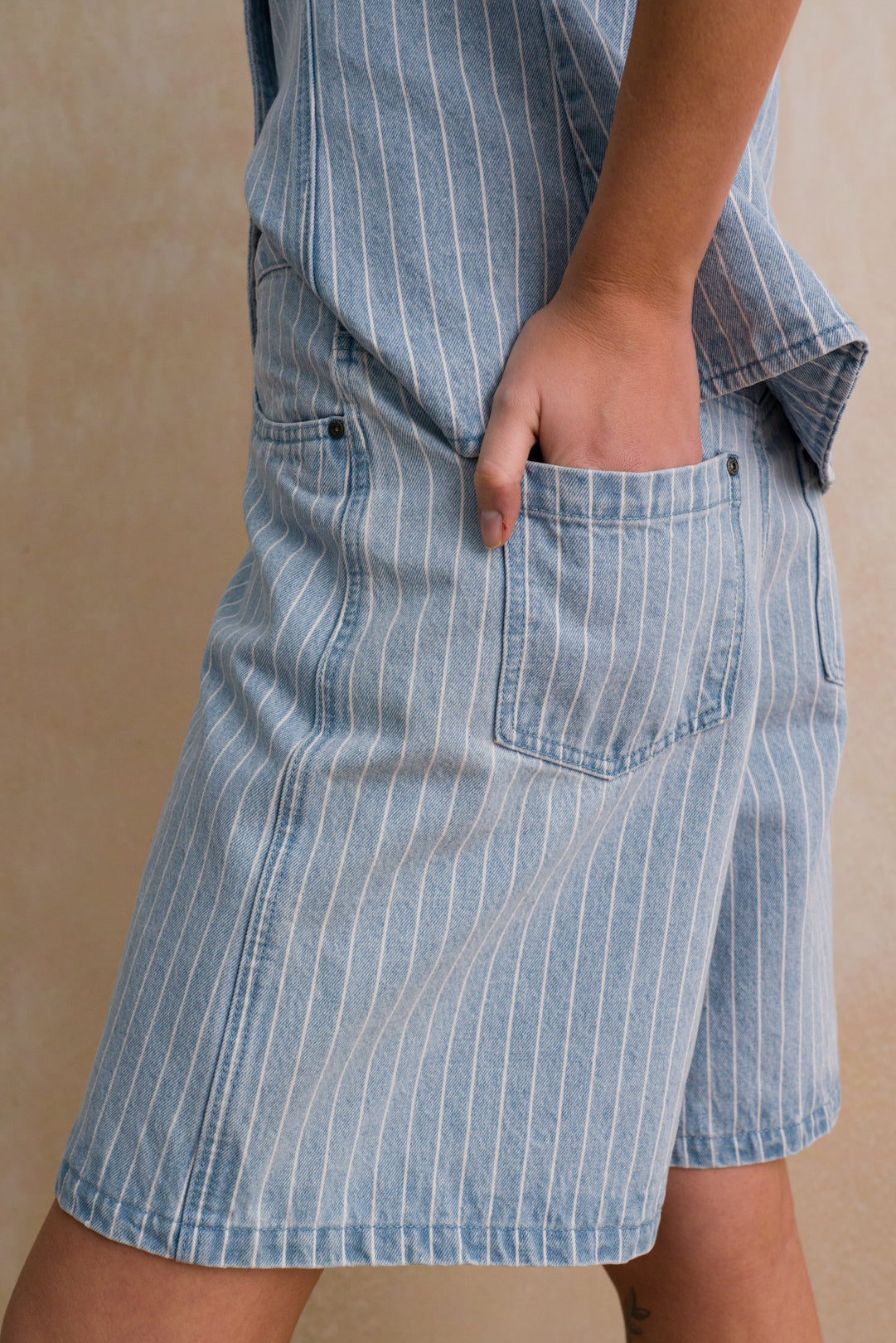 Pinstripe Denim Bermuda Shorts
