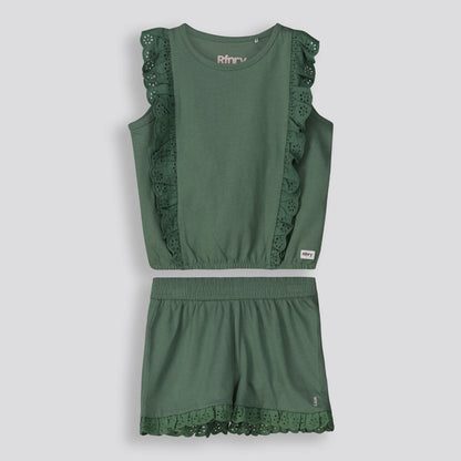 Girls Frill Tee Green