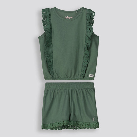 Girls Frill Tee Green