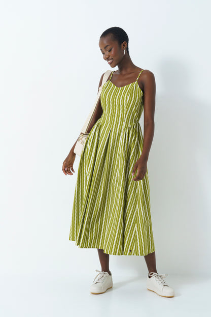 Strappy Fit & Flare Dress - Green