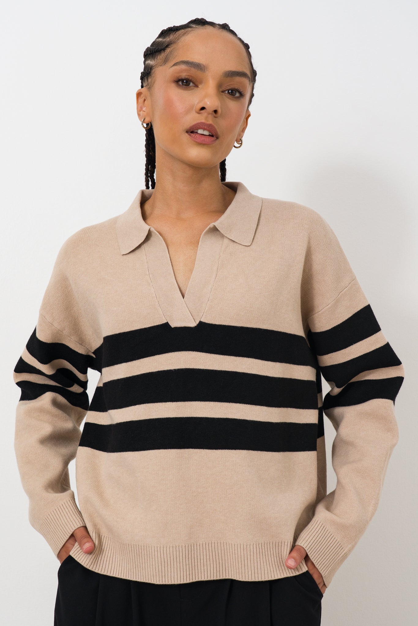 split-collar-striped-jumper