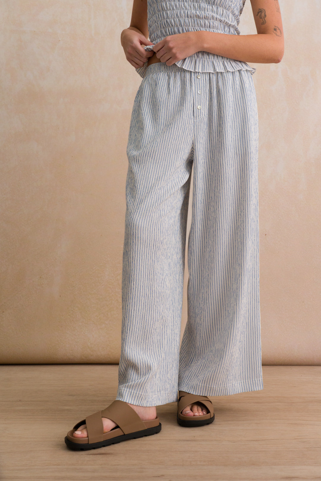 Wide-Leg Striped Pull-On Pants