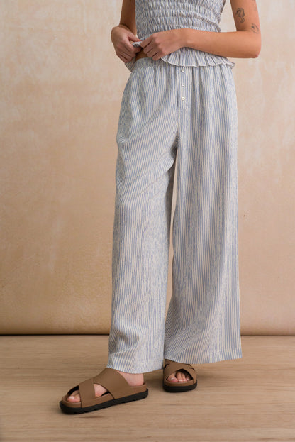 Wide-Leg Striped Pull-On Pants
