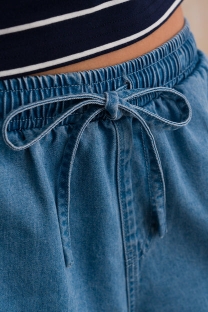 Relaxed Pull-On Denim Shorts