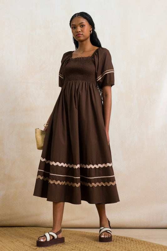 Puff  Sleeve Shirred Dress