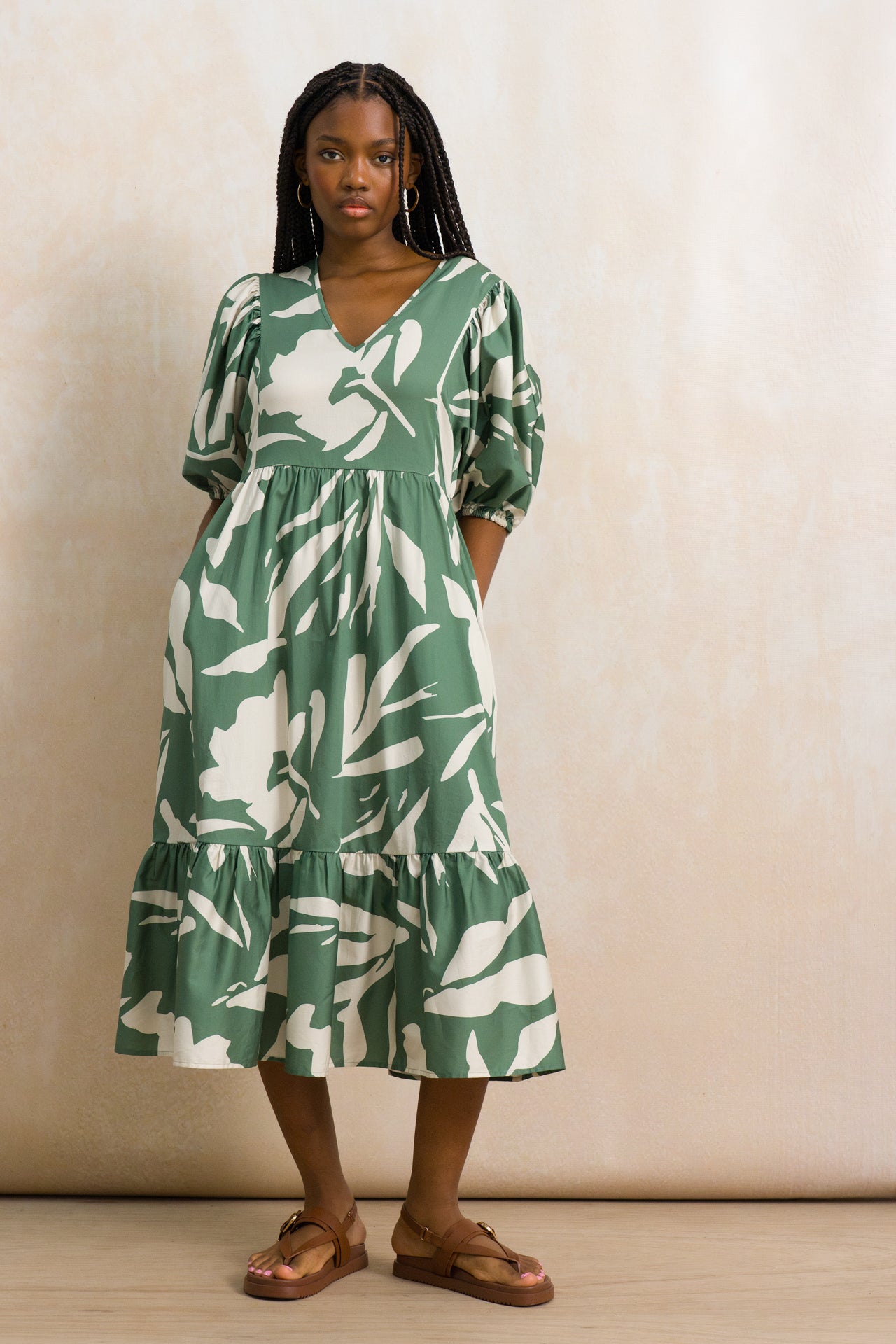 Relaxed V-Neck Midi Dress