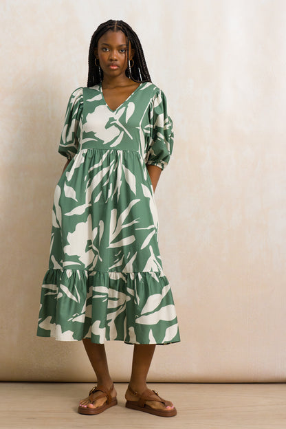 Relaxed V-Neck Midi Dress