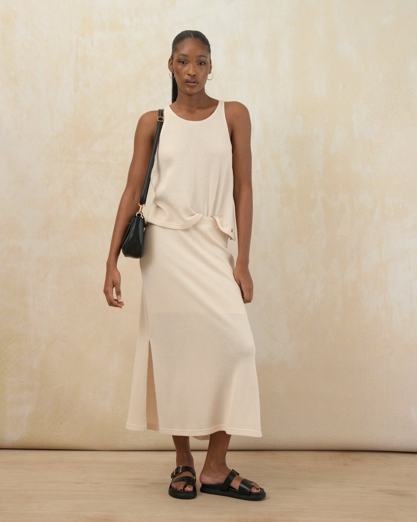 Fitted Textured Midi Skirt
