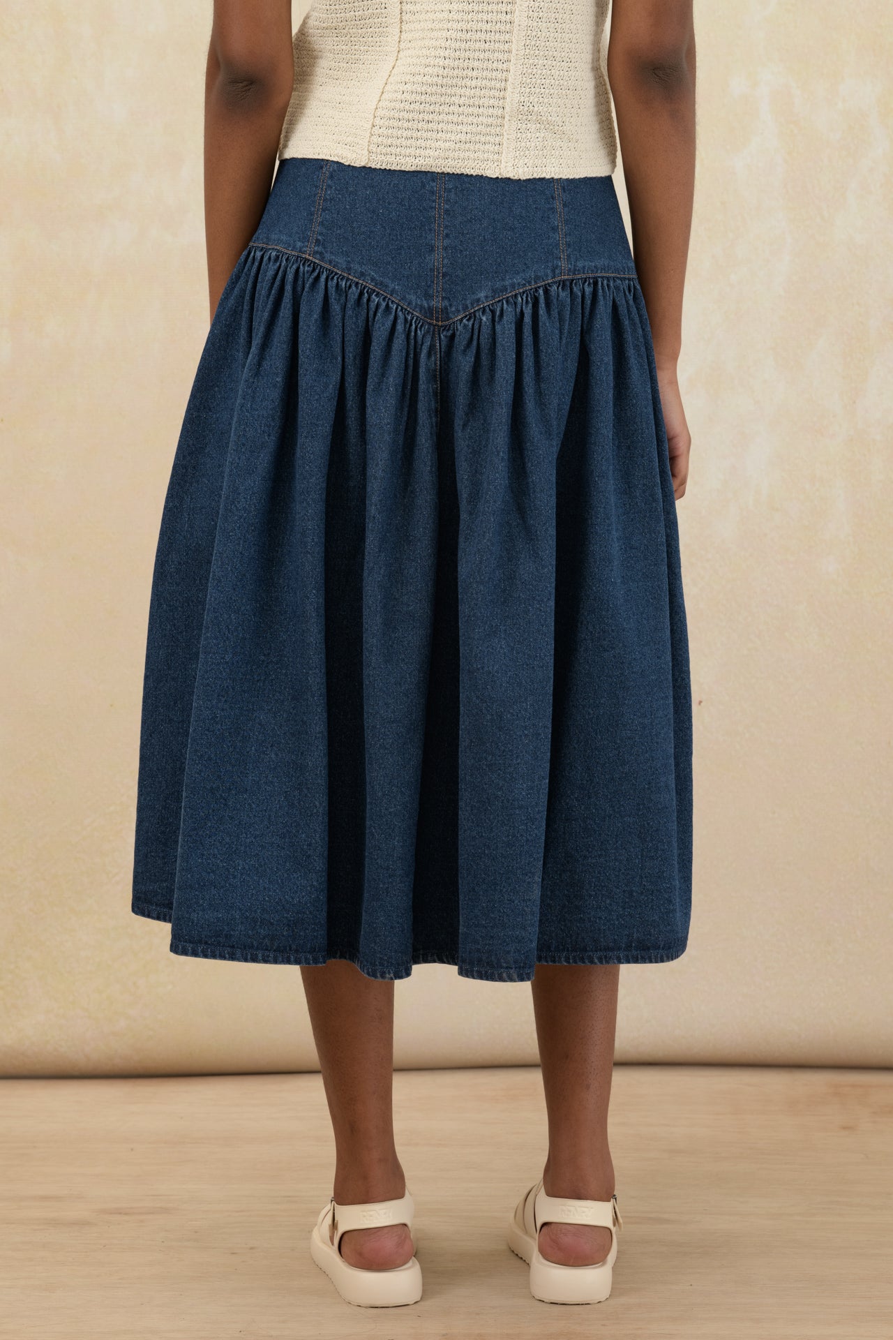 Basque Waist Denim Skirt