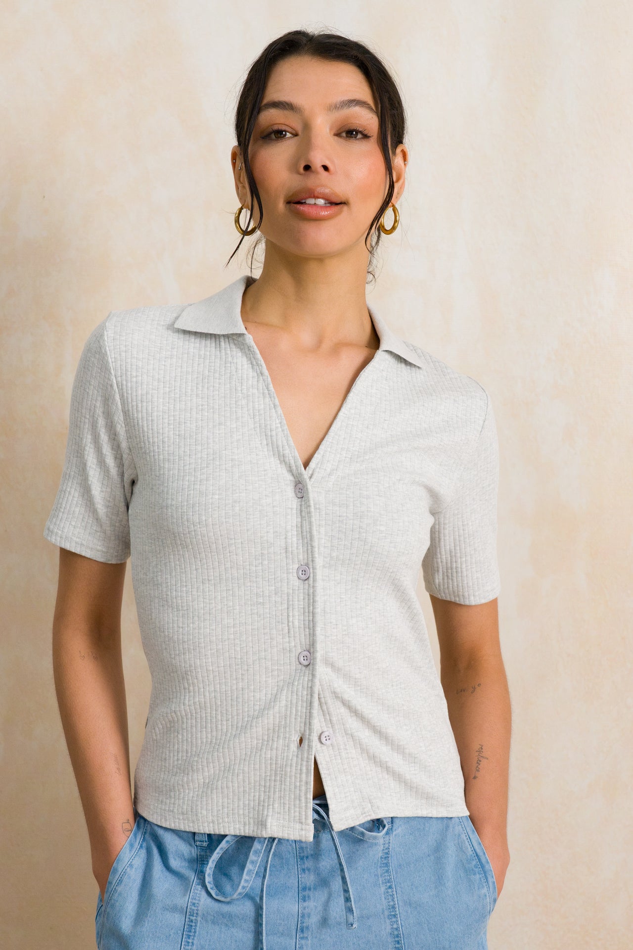 Button Through Ribbed Golfer