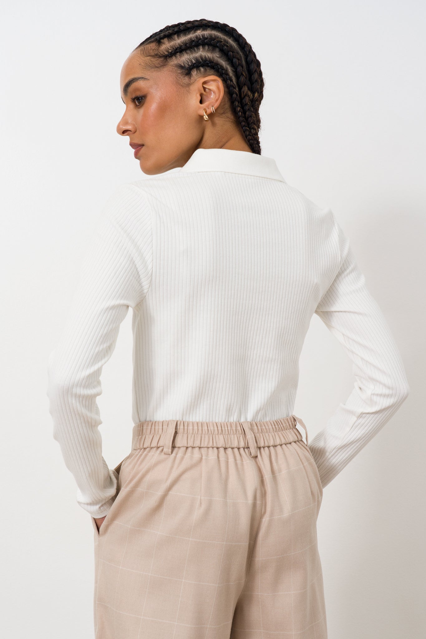 Long Sleeve Rib Split Collar Top