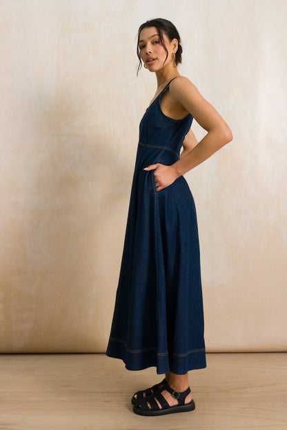 Sleeveless Denim Midi Dress