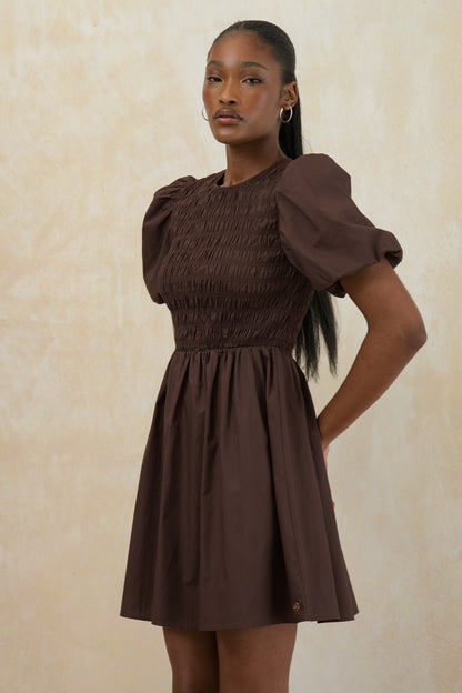 Shirred Puff Sleeve Dress