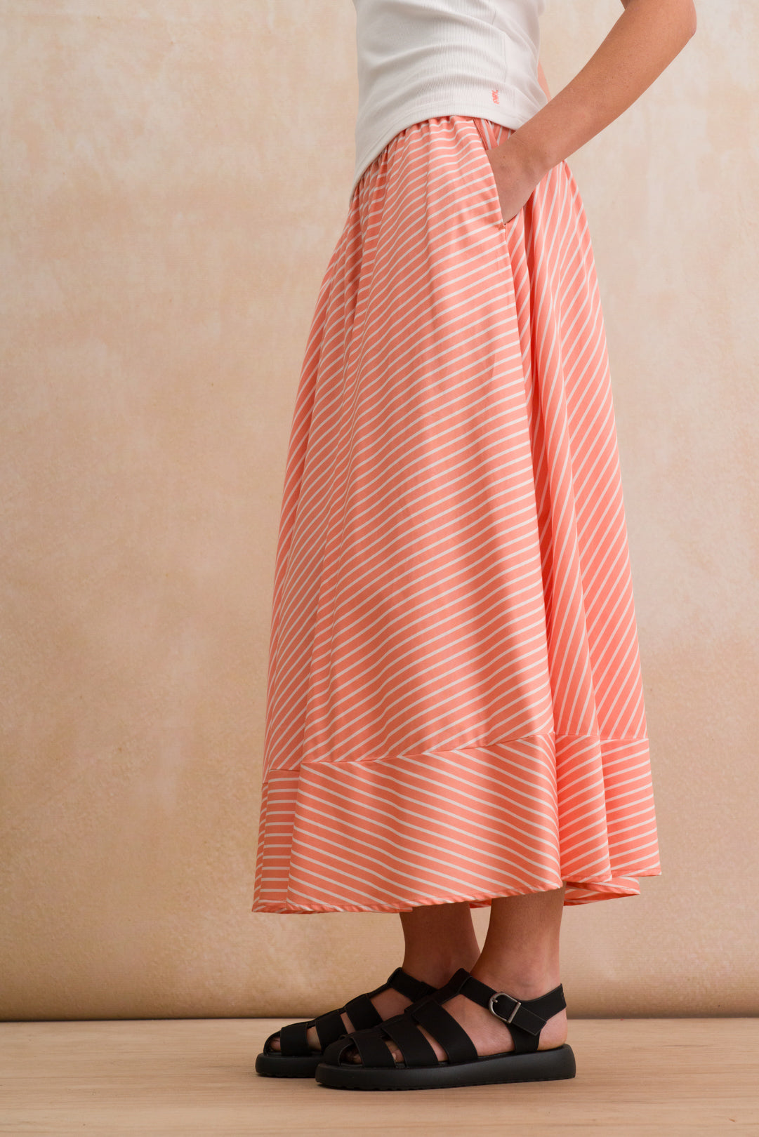 A-line Stripe Midi Skirt