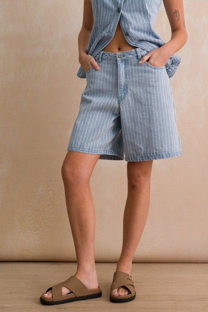 Pinstripe Denim Bermuda Shorts