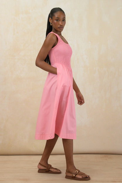 Shirred Bodice Midi Dress
