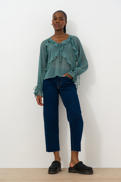 Sheer V-neck Blouse