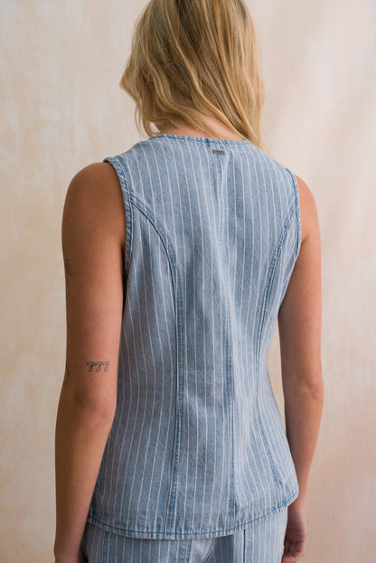 Pinstripe Denim Vest