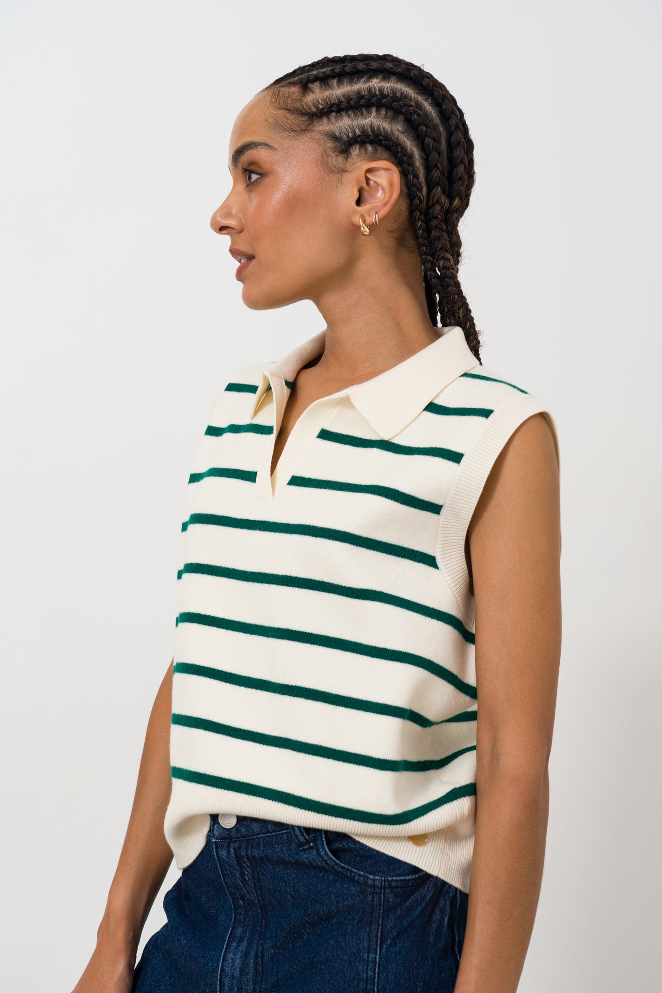 Striped Split Collar Jumper