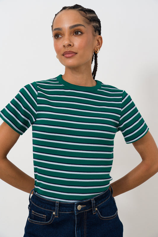 Fitted Rib Striped T-shirt