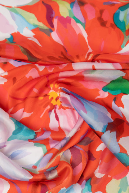 Bold Red Flower Satin Scarf