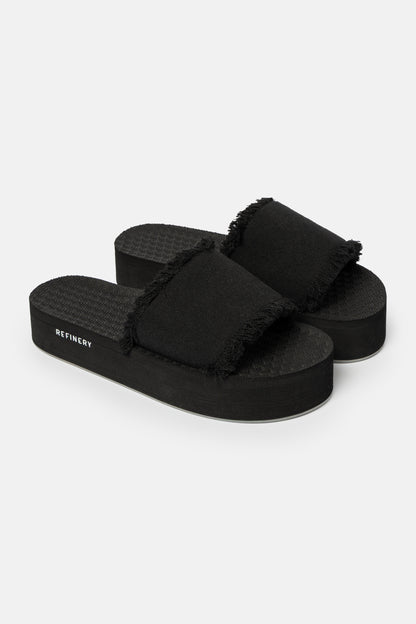 Platform Frayed Slide Sandals