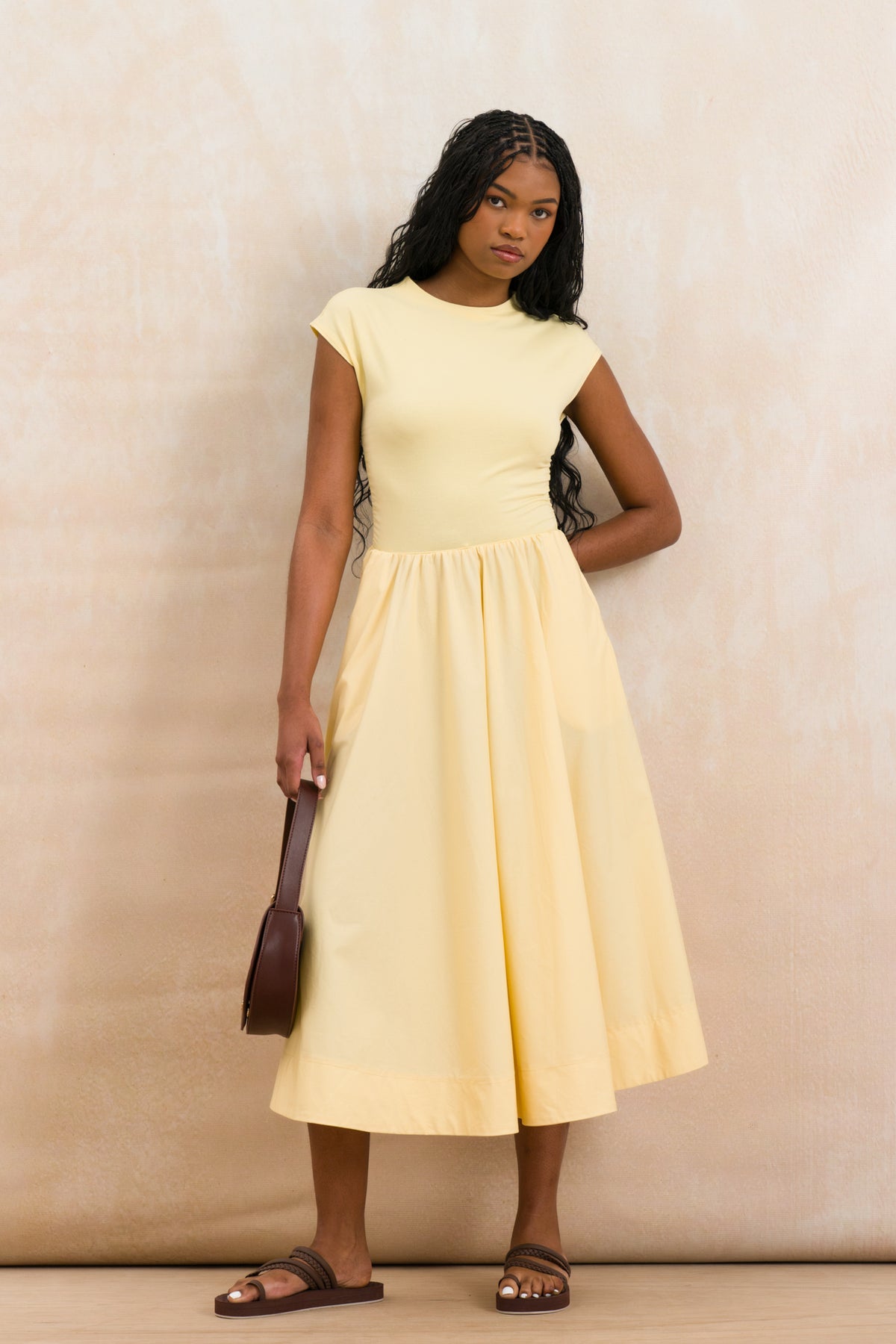 Cap Sleeve Midi Combo Dress