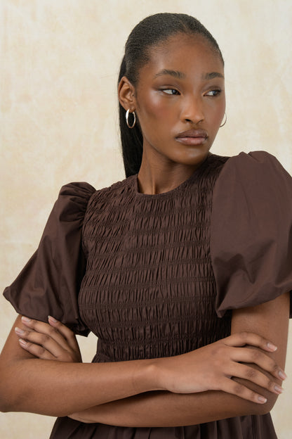 Shirred Puff Sleeve Dress