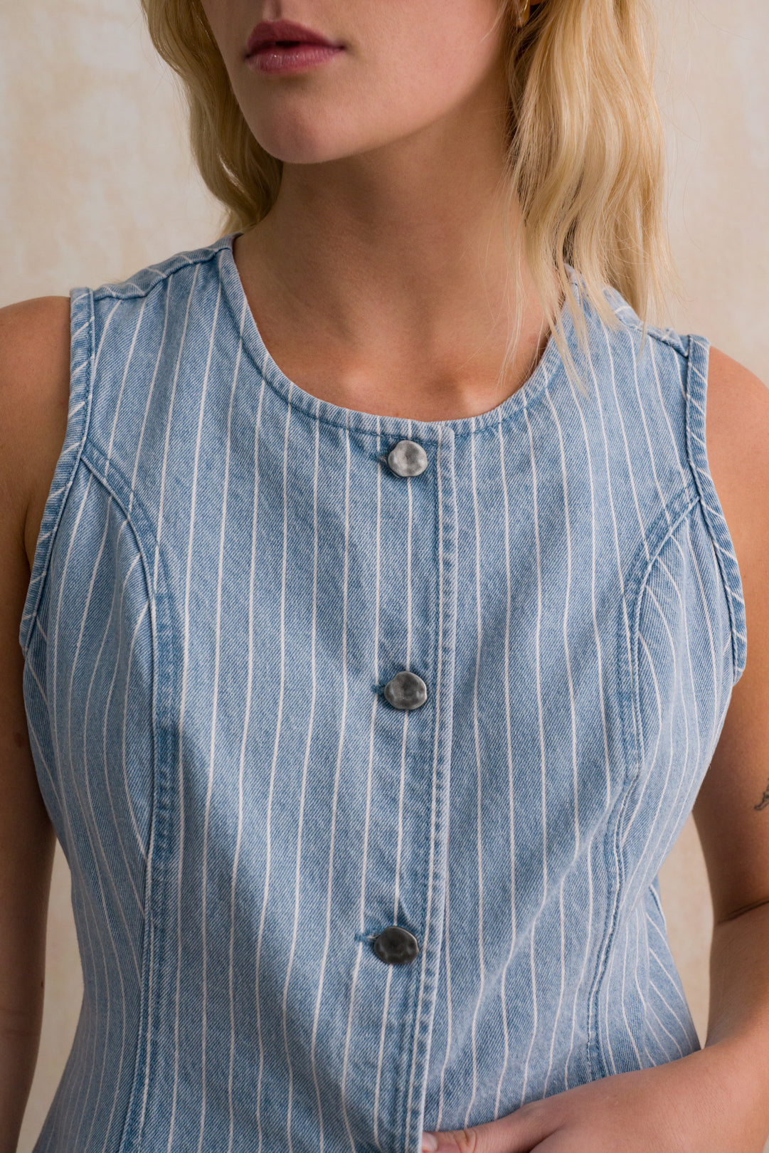 Pinstripe Denim Vest