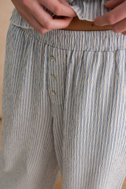 Wide-Leg Striped Pull-On Pants