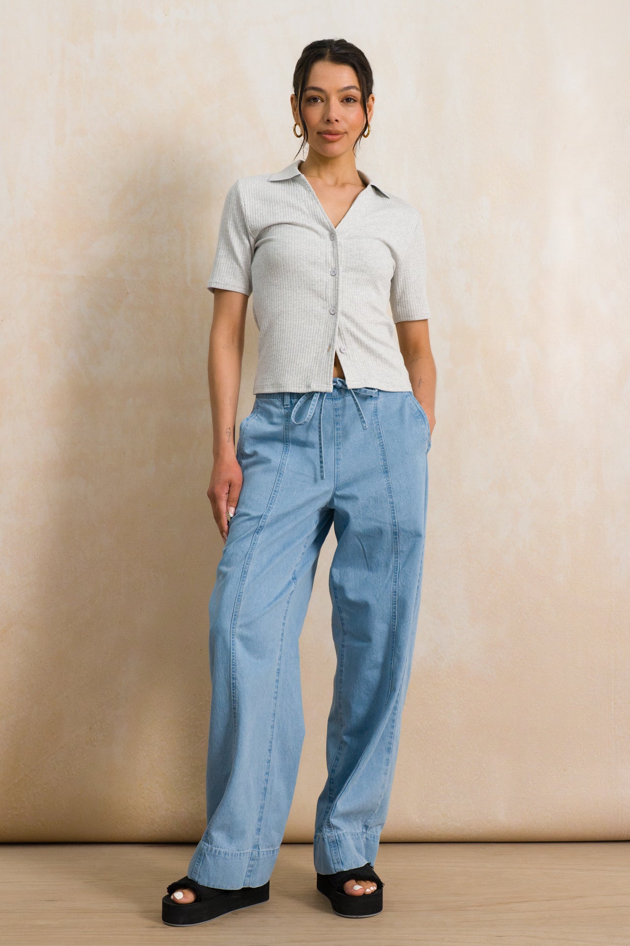 Button Through Ribbed Golfer