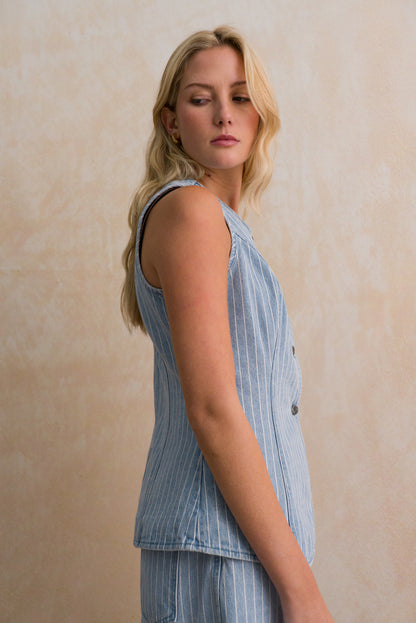 Pinstripe Denim Vest