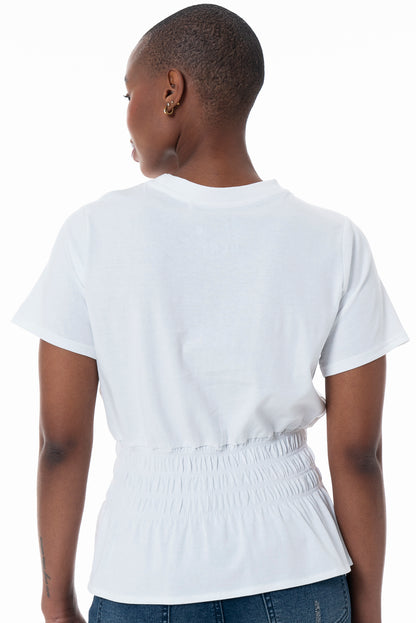 Shirred Waist T-Shirt _ 152272 _ Optic White