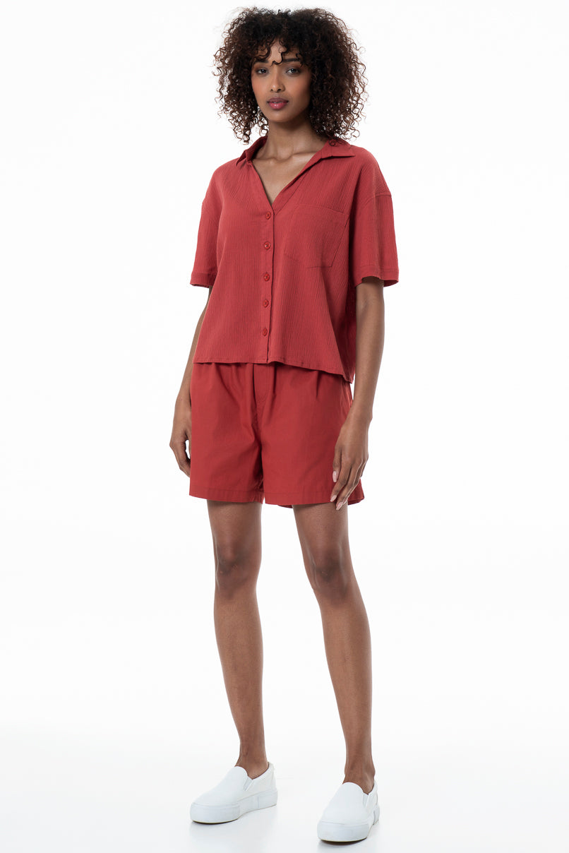 Poplin Pull On Shorts _ 153865 _ Red