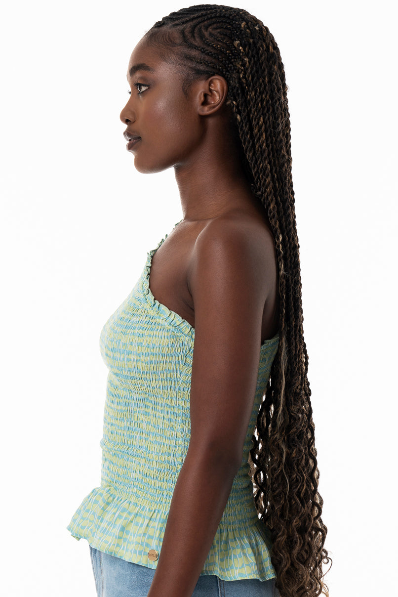 Shirred One Shoulder Top _ 153823 _ Aqua