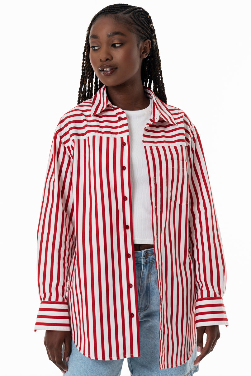 Poplin Stripe Shirt _ 153777 _ Red