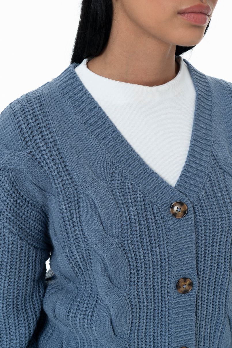 Chunky Cable Cardigan _ 157531 _ Blue