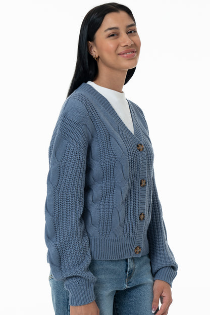 Chunky Cable Cardigan _ 157531 _ Blue