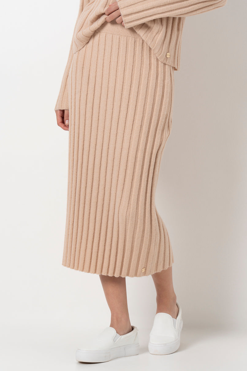 Ribbed Bodycon Skirt _ 157604 _ Stone