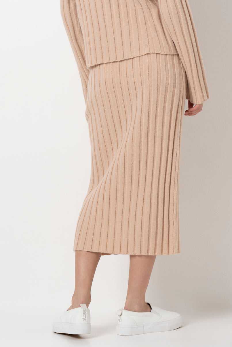 Ribbed Bodycon Skirt _ 157604 _ Stone