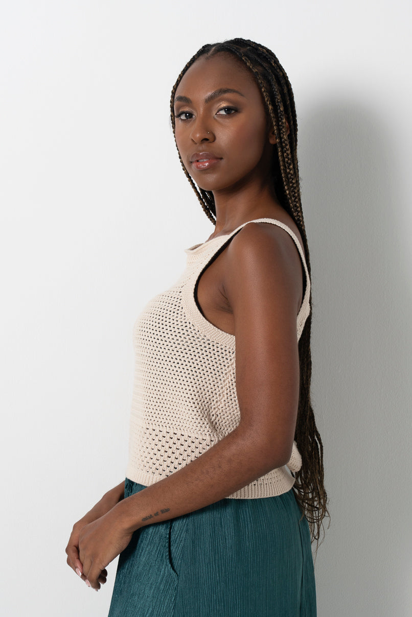 Crochet Square Neck Top _ 161627 _ Natural