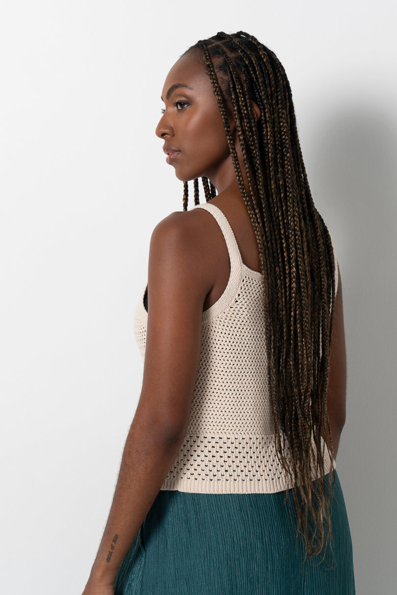 Crochet Square Neck Top _ 161627 _ Natural