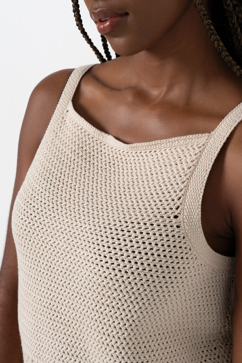 Crochet Square Neck Top _ 161627 _ Natural